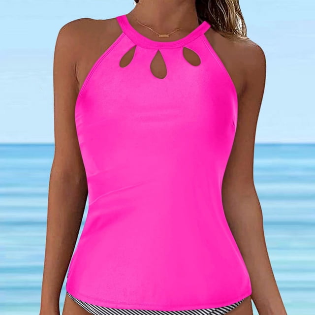 High Neck Tankini Top Backless Bathing Suit for Women Key Hole Swimsuit Swim Top Only
