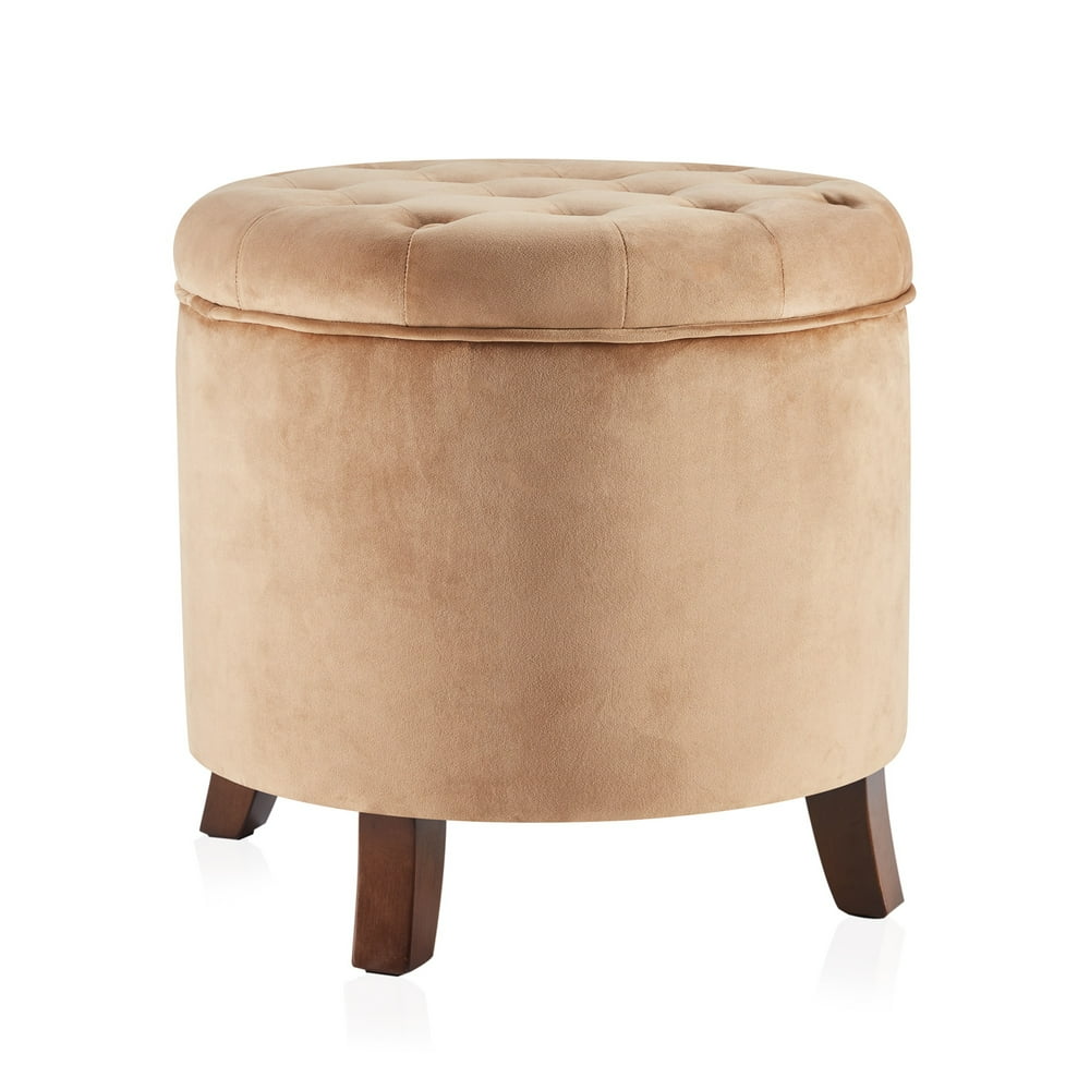 BELLEZE Nailhead Round Tufted Storage Ottoman Large Footrest Stool