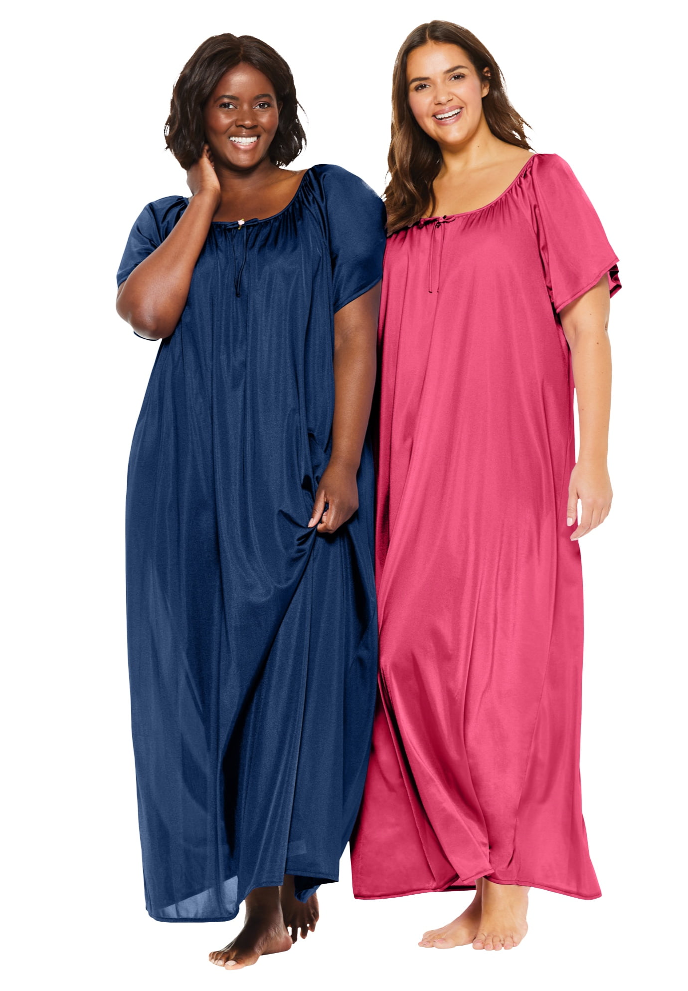 Only Necessities Only Necessities Womens Plus Size 2 Pack Long Silky Gown Pajamas Walmart