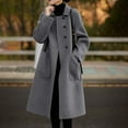 thumbnail image 2 of Hfyihgf Women's Elegant Overcoat Single Breasted Long Sleeve Lapel Long Wool Trench Coat SWarm Winter Pea Coats(Gray,L), 2 of 8