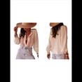 thumbnail image 3 of Camisas Occidentales para Mujer, Blusa Informal de Verano de con Bordado Floral y Botones de Larga. Crema XXL, 3 of 8
