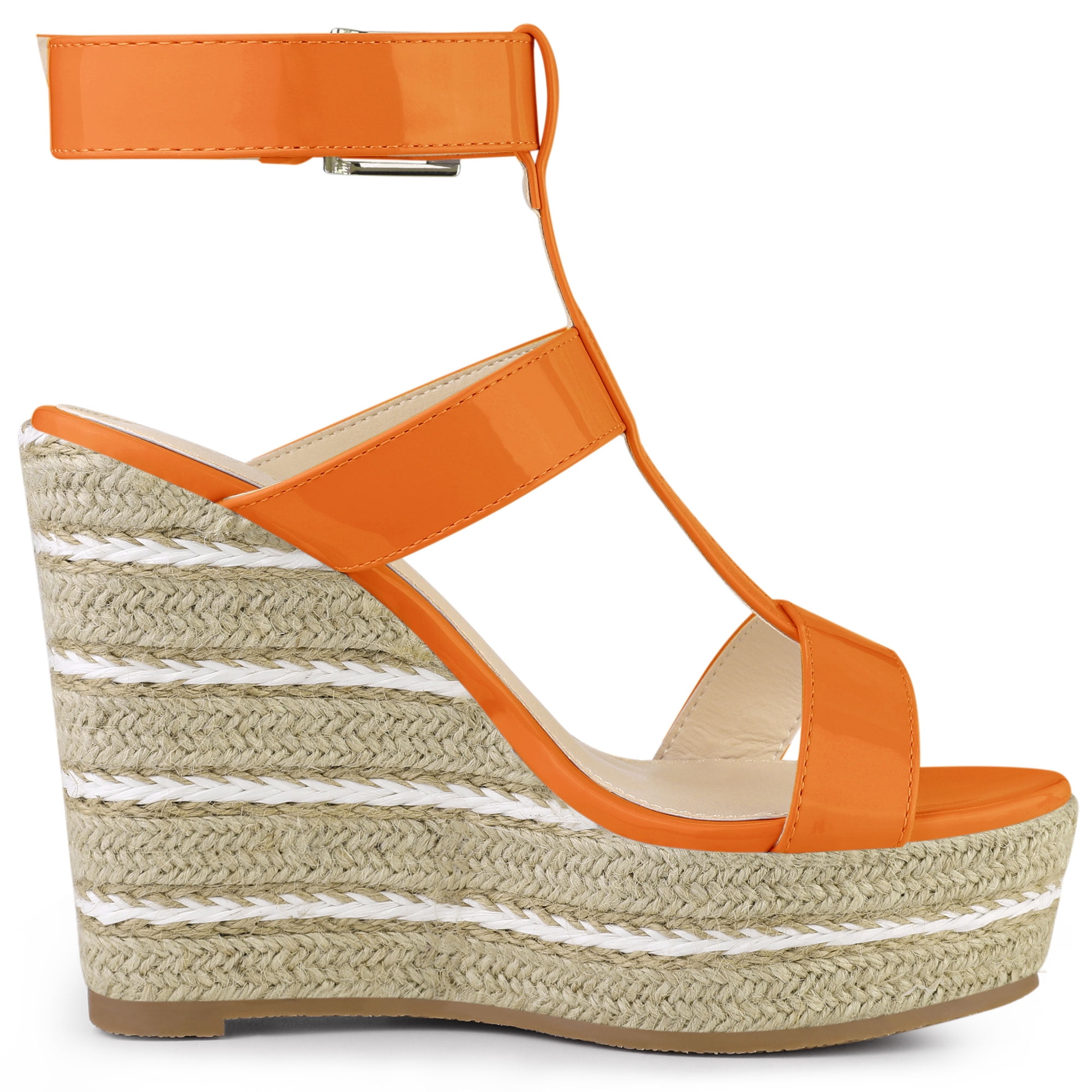 Unique Bargains Women's Strappy Espadrille Wedges Platform Sandals for Fashion Orange 6