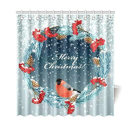 Gckg Vintage Red Cherry Bullfinch Bird Shower Curtain Merry