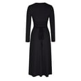 thumbnail image 5 of Ygbgbb Women's Elegant Waist Cinched Long Sleeve Lace Up Dress (Black,L), 5 of 6