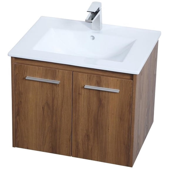 24 inch Single Bathroom Floating Vanity in Walnut Brown