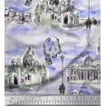 thumbnail image 1 of Soimoi Blue polyester Crepe Fabric Giraffe,Human Face & Ancient Place Architectural Decor Fabric Printed BTY 42 Inch Wide, 1 of 1