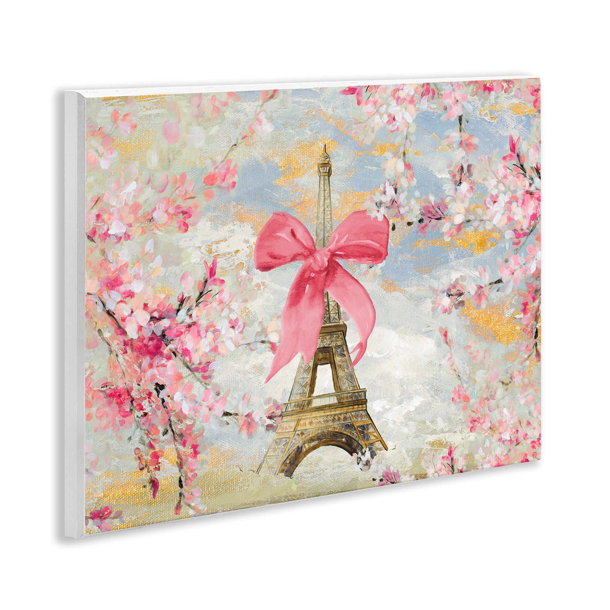 Stupell Industries Eiffel Tower on Cherry Blossoms Fashion Painting Unframed Art Print Wall Art, 14 x 11
