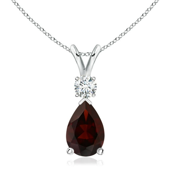 ANGARA Natural 3.5 ct Garnet Teardrop Pendant with Diamond in 14K White Gold for Women (Size-12x8mm) | January Birthstone, Birthday, Anniversary, Jewelry Gift for Women | Natural Garnet Necklace