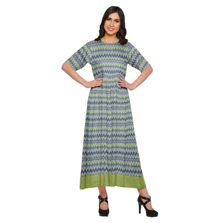 Moomaya Long A-Line tunic Kurti Dress For Women Elbow Sleeve Printed Casual Kurti