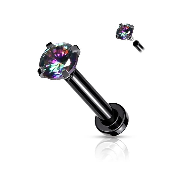 Luxe Modz 18G PVD Plated Prong Setting CZ End Labret Flat Back Studs Earrings Piercings Jewelry for Women Men - Sold Individual