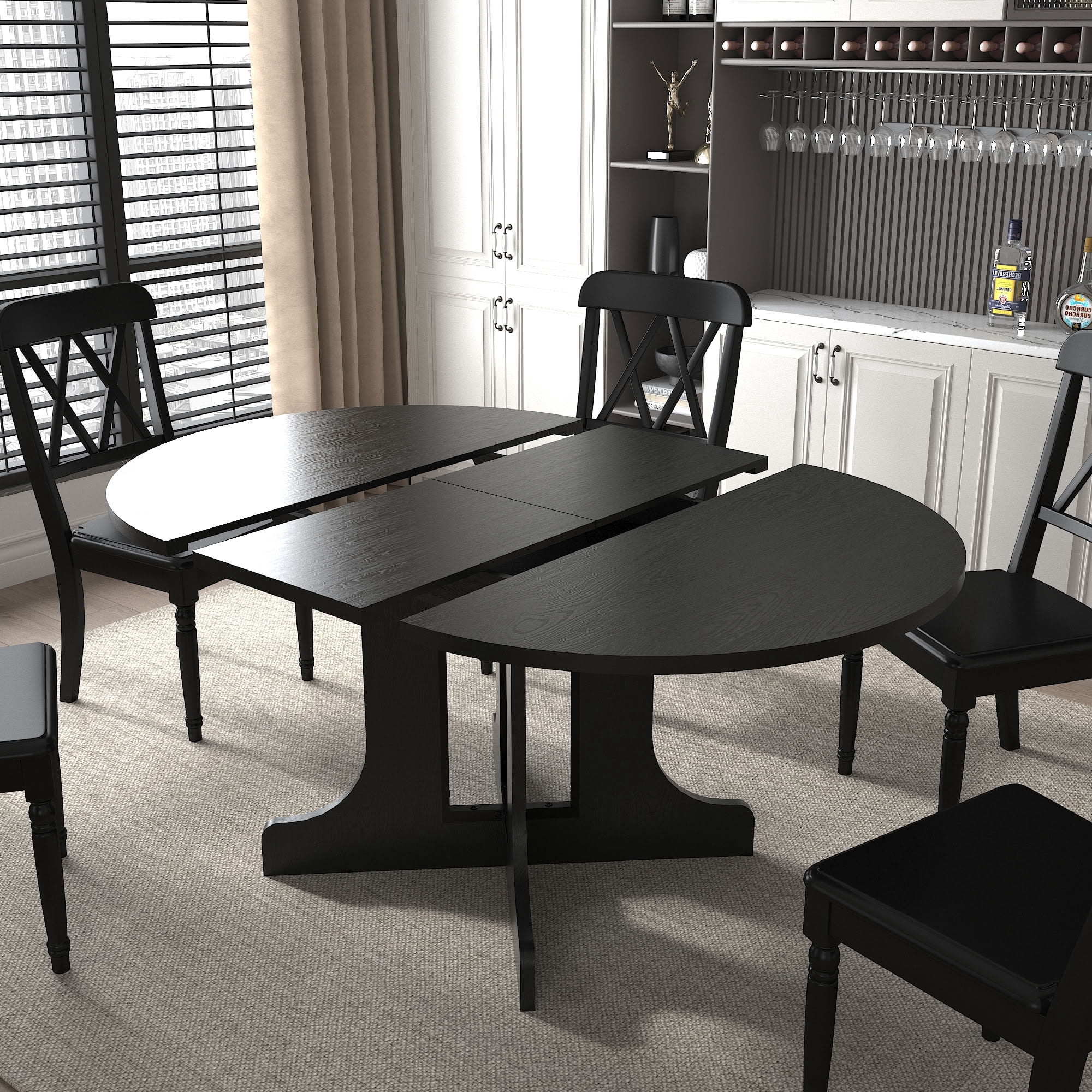 MAYEERTY Farmhouse Expandable Round to Oval Dining Table for 6, Extendable Kitchen Table with Removable Leaf, for Home Dining Room, Apartment, Kitchen Gathering Furniture