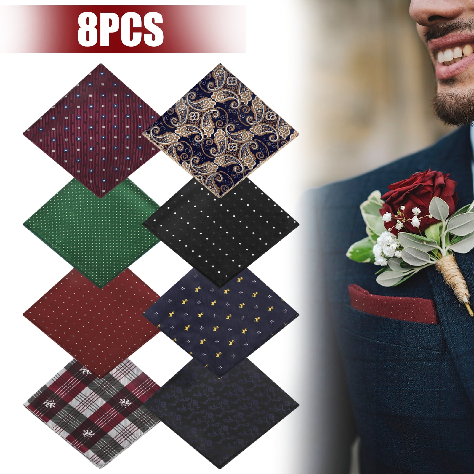 Men‘s Silk Handkerchief Pocket Square Floral Hanky Plaid Vintage Wedding Party 