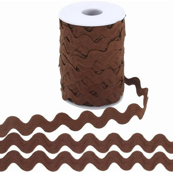 25 Yards x 10mm Wave Bending Fringe Trim RIC Rac Ribbon Rick Rack Trim Coconut Brown Zig Zag Trimming Polyester Lace Edging Webbing Ribbons for Sewing DIY Crafts Gift Wrapping Hair Bows