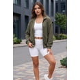 thumbnail image 6 of NAYTOAO Women's Waffle Knit Full Zip Jacket, Lapel Collar Loose Fit Casual Sweatshirt Jacket With Kangaroo Pockets for Fall Daily Sports, 6 of 7