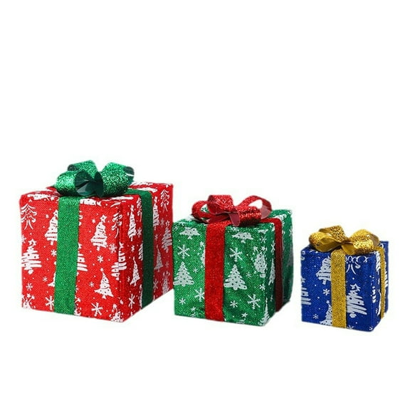 Nmdmisc Set of 3 Lighted Gift Boxes Christmas Decorations, LED Christmas Tree Present Boxes with 8 Lighting Modes, Christmas Home Gift Box Decorations