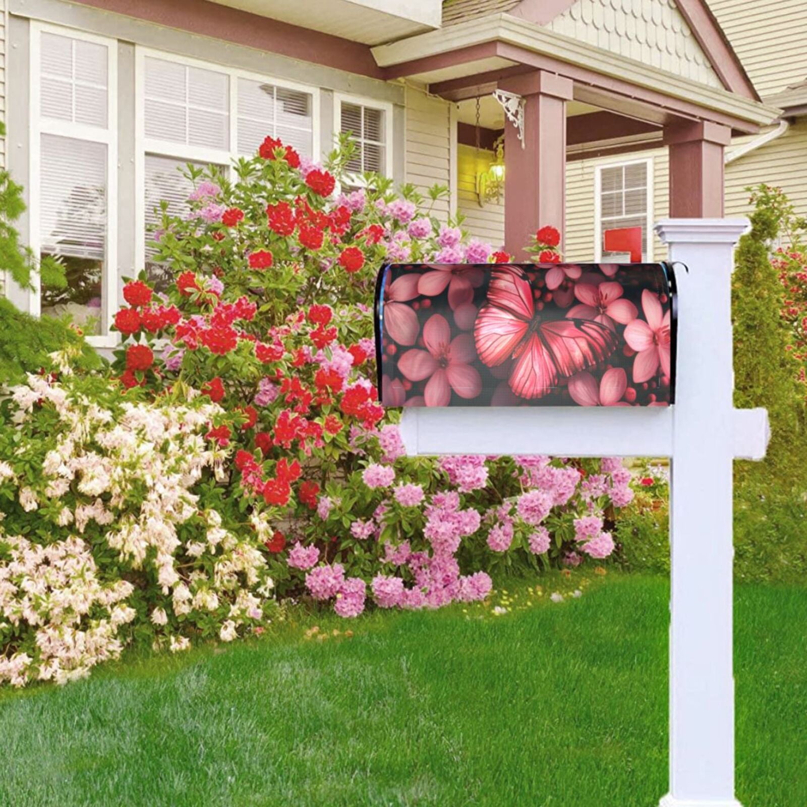 Xecao pink butterfly for Mailbox Cover with Magnetic Strips, Waterproof and Sunscreen, Adds a Decorative Touch to Your Garden Yard-21x18 in
