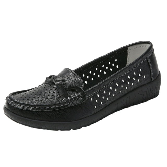 LOVZFMLL Mocassins Penny pour Femmes Classiques Slip On Chaussures Plates pour Tenue de Travail Décontractée Confortables à Bout Rond Ballerines Habillées Noir 9,5