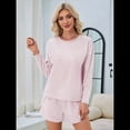 thumbnail image 4 of Conjuntos de Pijama para Mujer, Conjuntos de Dos Piezas A Rayas, Top de Larga y Pantalones Cortos con Abertura, Ropa de Dormir Estampada, Pijamas Cómodos. Rosa XL, 4 of 9