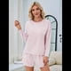 thumbnail image 4 of Conjuntos de Pijama para Mujer, Conjuntos de Dos Piezas A Rayas, Top de Larga y Pantalones Cortos con Abertura, Ropa de Dormir Estampada, Pijamas Cómodos. Rosa M, 4 of 9