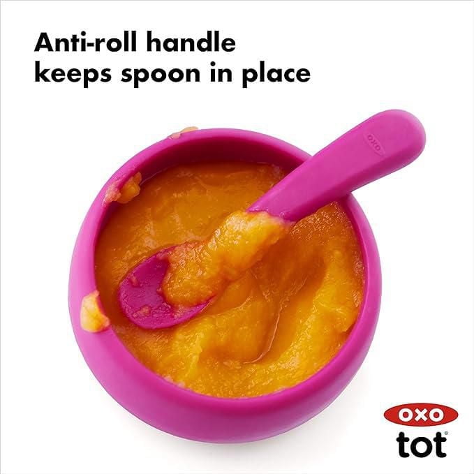 OXO Tot - Cuillères en silicone - Encouragent l'auto-alimentation - Faciles pour les tout-petits à tenir - Ustensiles d'alimentation pour bébés et tout-petits - Rose - Lot de 2
