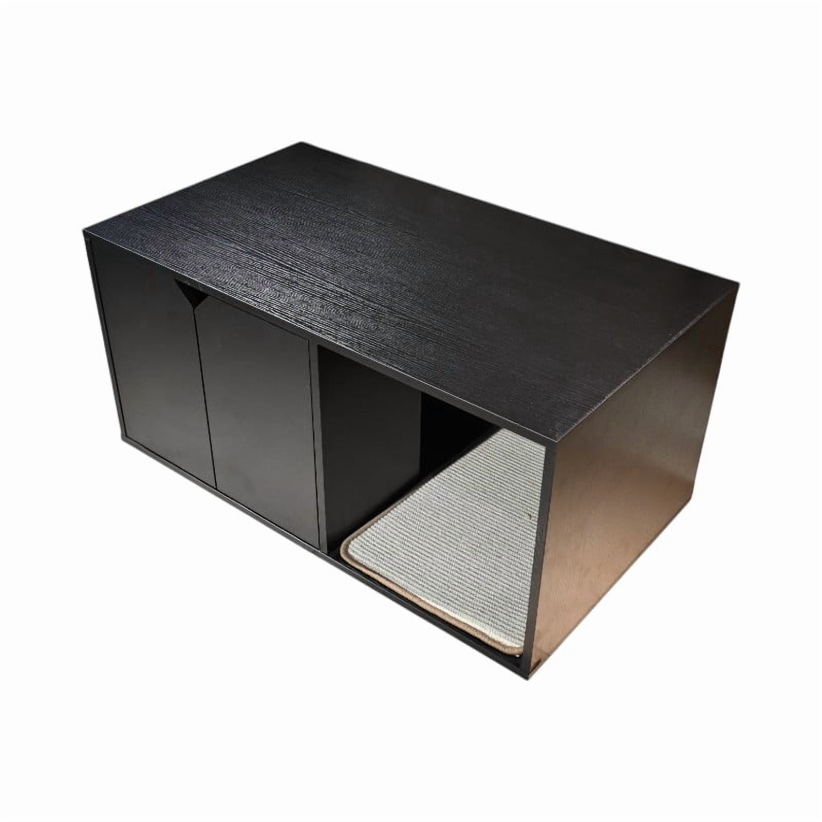 Cat Litter Box Enclosure, Modern Black Cat House Furniture with Corrugated Cardboard Scratch Pad, Sturdy Melamine Shelter, Decorative Indoor Pet Cabinet for Home Use