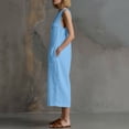 thumbnail image 7 of VBVC Women's Cotton Linen Button Down Jumpsuits , Summer Sleeveless Rompers For Women , Ladies' Wide Leg One-Pieces Capri with Pockets,Light Blue,S-2XL, 7 of 7