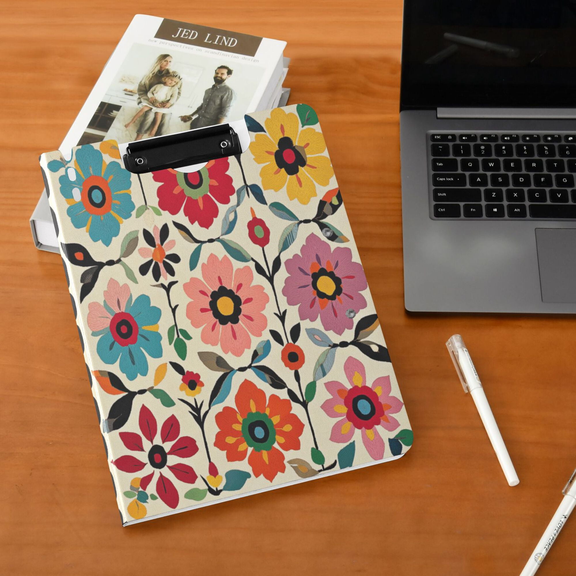 FORMRS A4 Clipboard Folder with Pen Holder Horizontal Foldable School Office Binder, Colorful Flowers