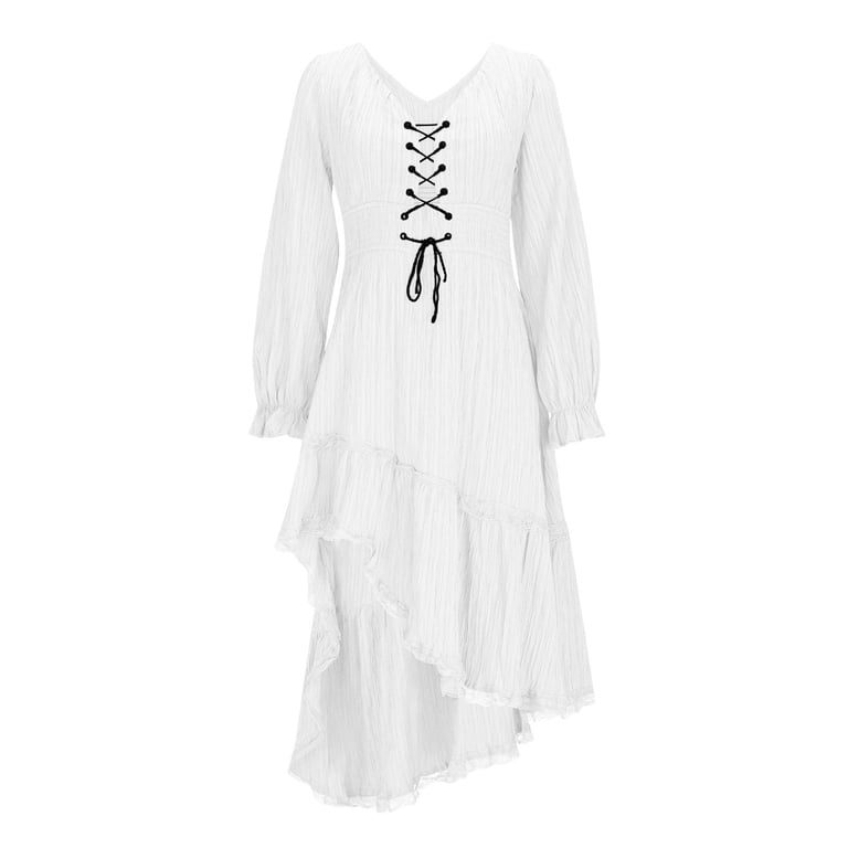 Country Western Plus Size Dresses Women's Vintage Western Maxi Dress Fall  Casual Loose Long Sleeve V