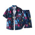 thumbnail image 2 of Mens Hawaiian Shirt and Shorts Set 2 Piece Casual Beach Lapel Button Pocket Shirt Top Drawstring Shorts, 2 of 5