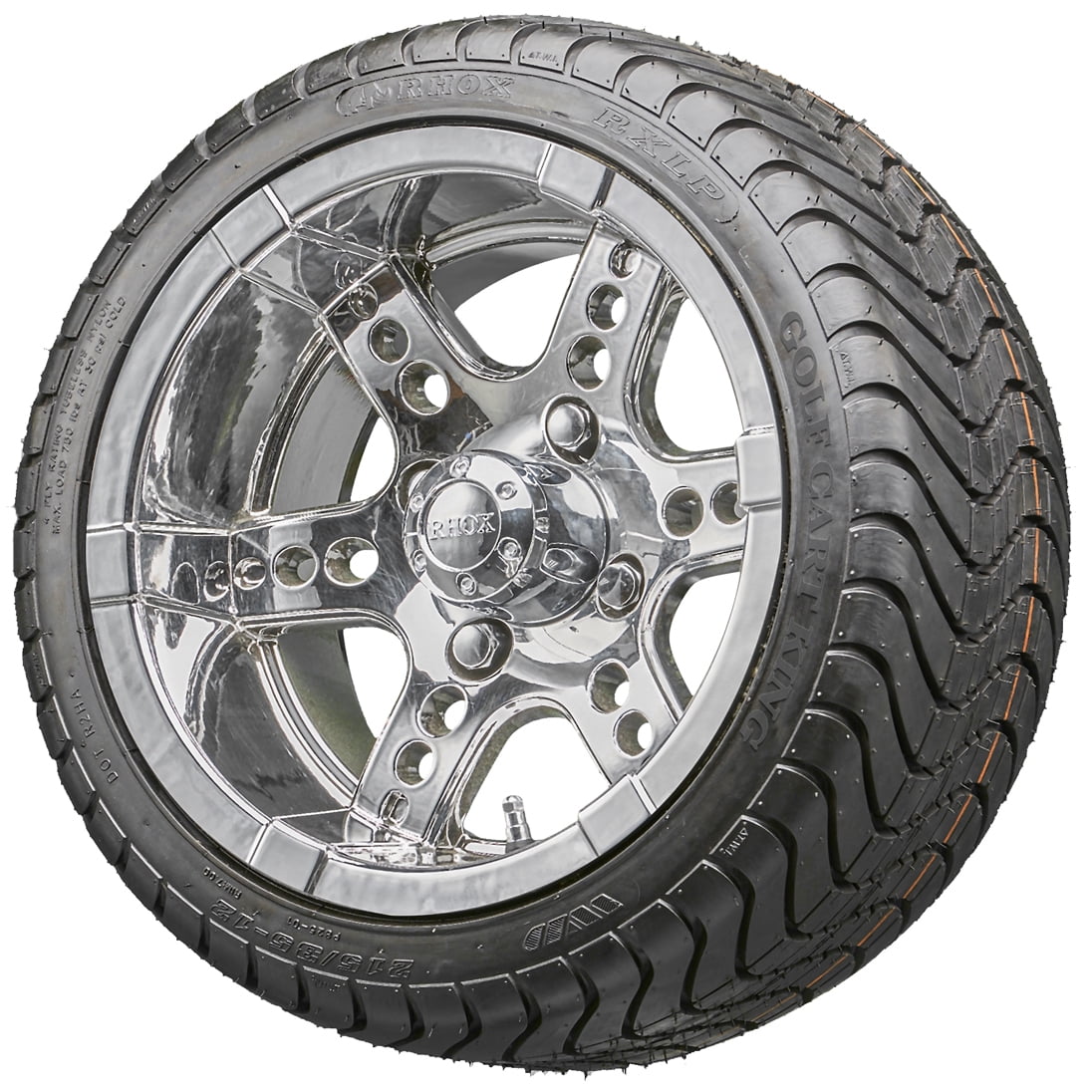 Golf Cart Wheels and Tires 12" RHOX RX254 Chrome w/ Low Pro Tires
