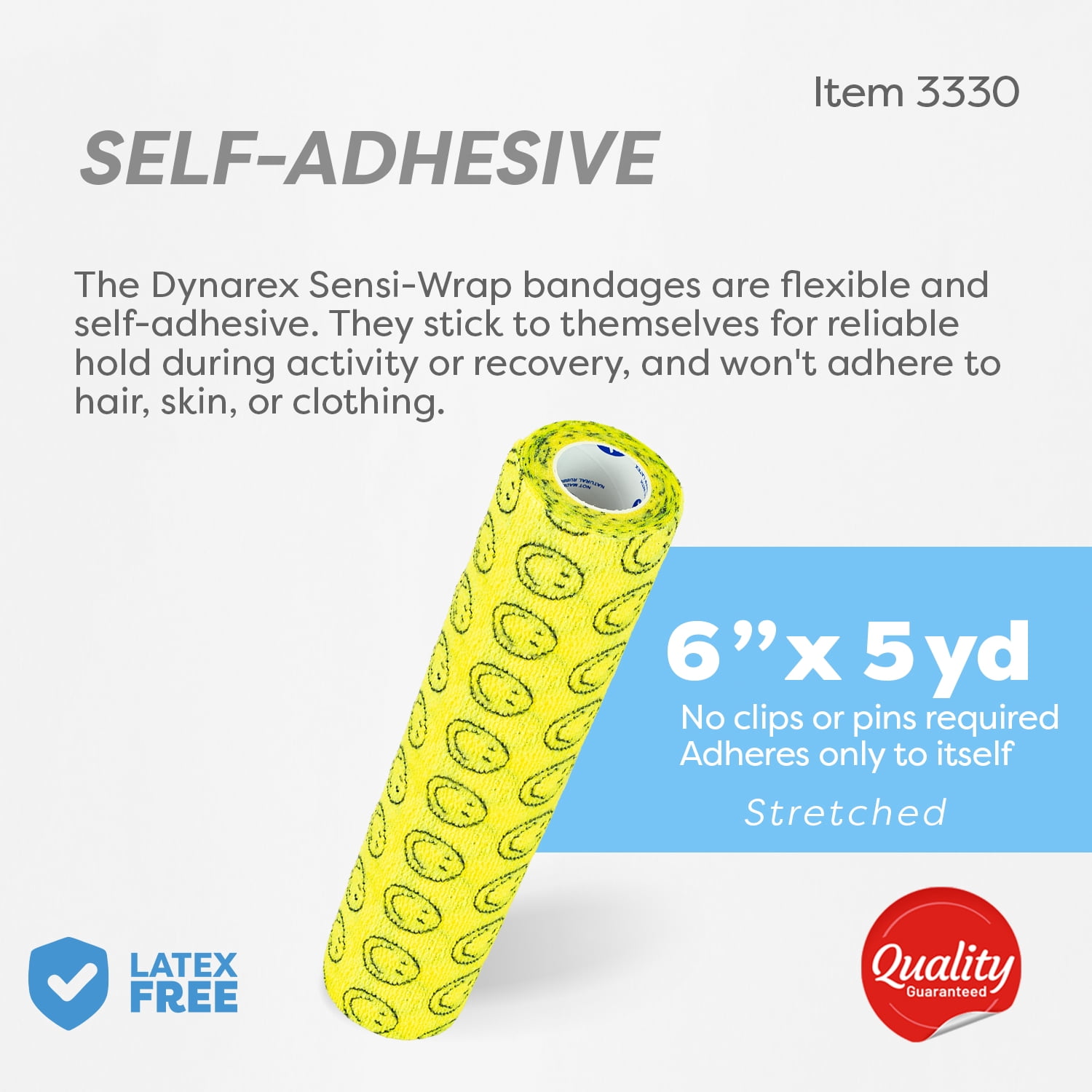 Dynarex Sensi-Wrap Self-Adhesive Bandages, 12-Pack, 6" x 5 yards, Assorted Colors - for Kids, Latex-Free, Colored Elastic Cohesive Athletic Tape, Tattoo Grip & Vet Wrap