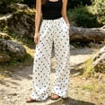 thumbnail image 3 of MVRLSH Women's Wide Leg Pants Gradient Elastic Waist Nine Inch Loose Trousers Decorated With Button Side Pocket Details Stretch Dress Casual Flowy Palazzo Pants White - XL, 3 of 6