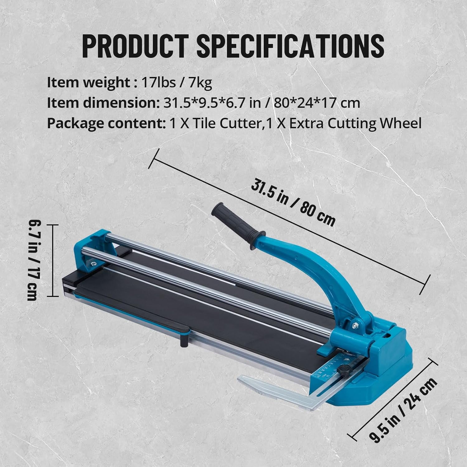 24-Inch Manual Tile Cutter with Tungsten Carbide Wheel Laser Guide and Dual Rails for Precision Cutting of Ceramic Porcelain and Glass Tiles