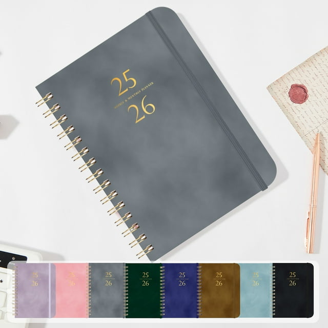 2025-2026 Schedule Planner | A5 Weekly Monthly Calendar | Faux Leather Cover | 140 Sheets | Coiled Binding | Thick Quality Paper | Date Note Pages | Portable Organizer | 8.46x6.06 in | 1 Pack