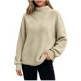 thumbnail image 2 of Xdegoge Women's Mock Neck Oversized Sweater Long Sleeve Textured Chunky Knit Pullover Jumper Fall Winter Casual Knitwear, 2 of 8