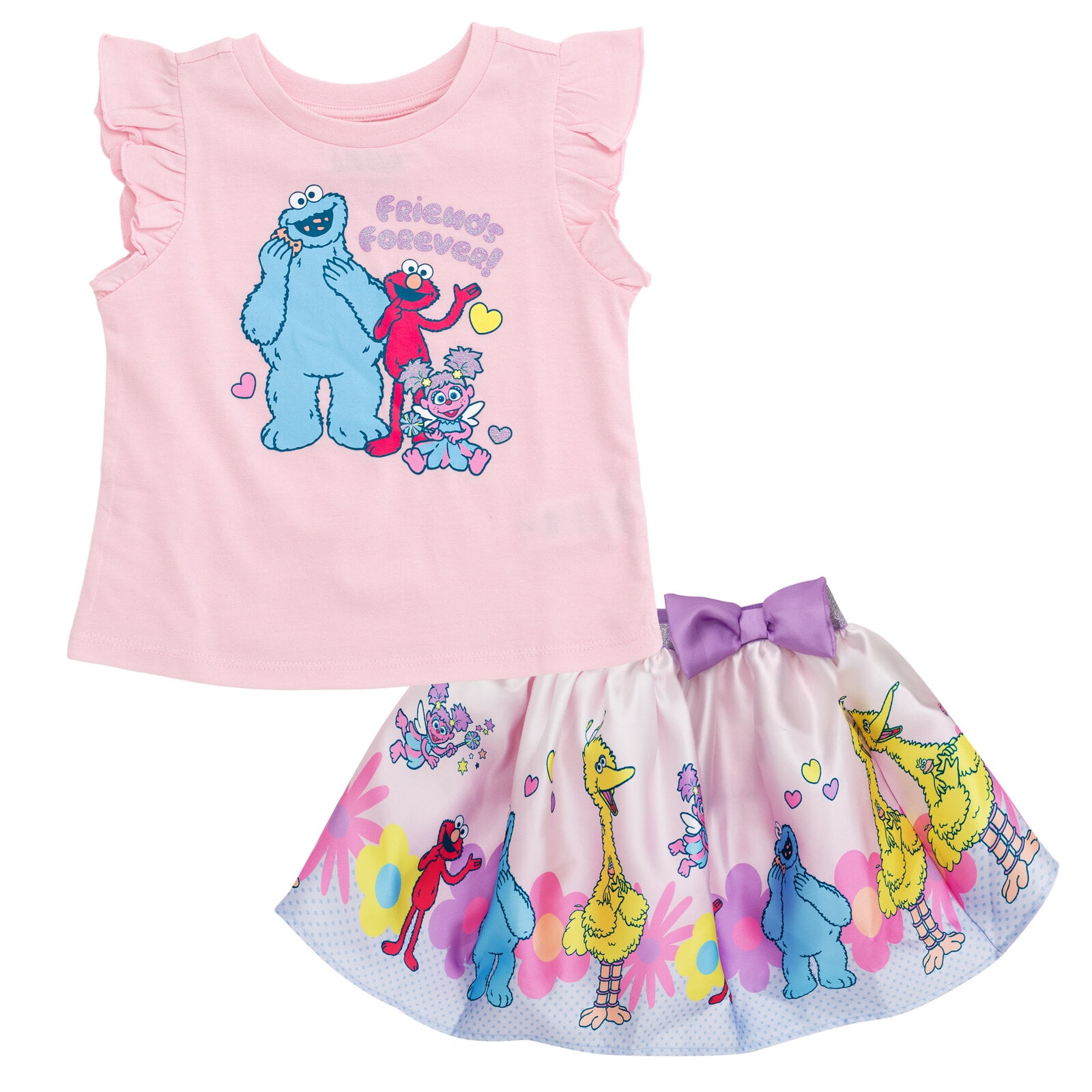 Sesame Street Little Girls' 2-Piece T-Shirt and Satin Skirt Set Sesame Street Pink