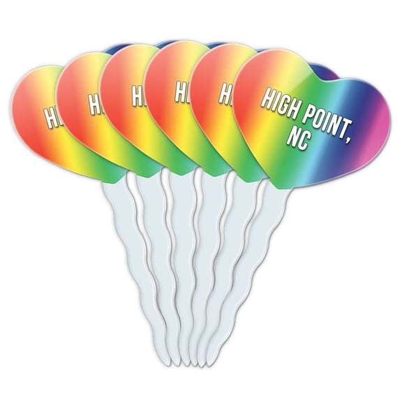 High Point NC Heart Love Cupcake Picks Toppers - Set of 6