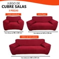 thumbnail image 2 of Cubre Sala LABBA Protector Fundas de Sillón Elásticas Ajustables Set de 3 Piezas Color Rojo Vino, 2 of 11