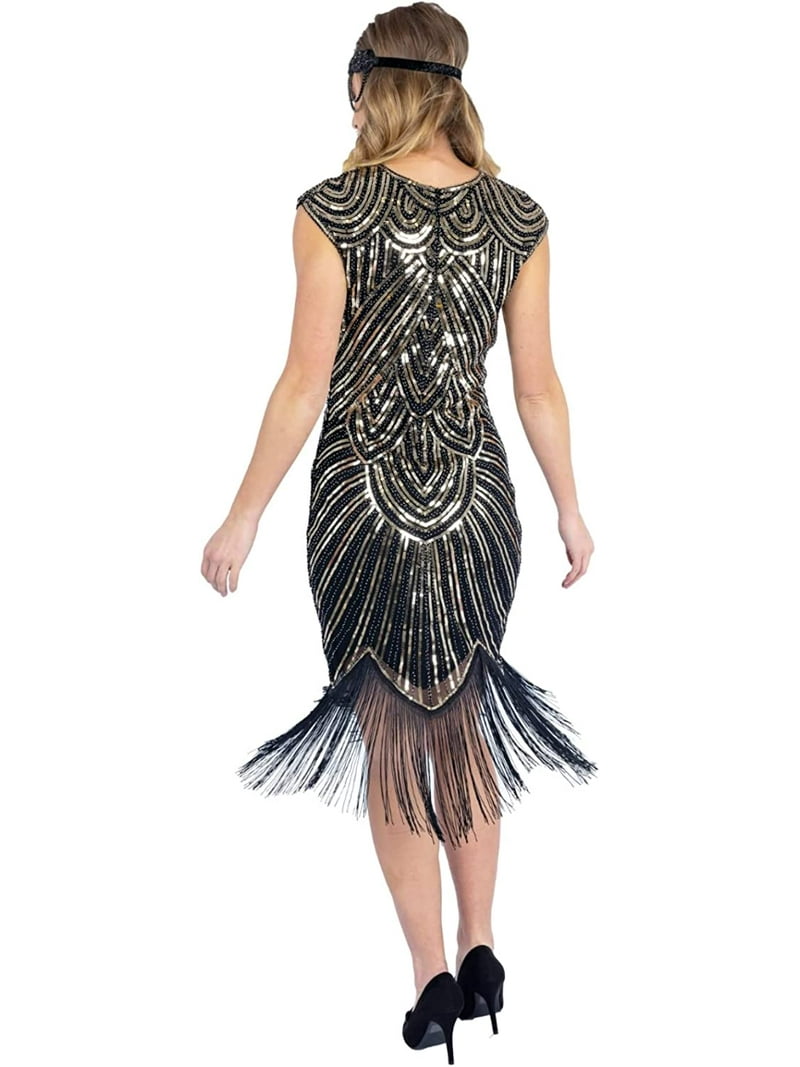 dresses in great gatsby WEDTREND Women Evening Dresses Spaghetti Straps Champagne Fringed Great Gatsby Dress, Champagne / S