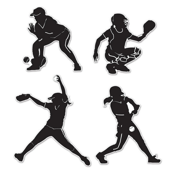 Club Pack of 48 White and Black Female Softball Sports Silhouette Cutouts 12.5"