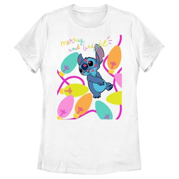 Women's Lilo & Stitch Merry and Bright Kissy Face Graphic Tee White X Large