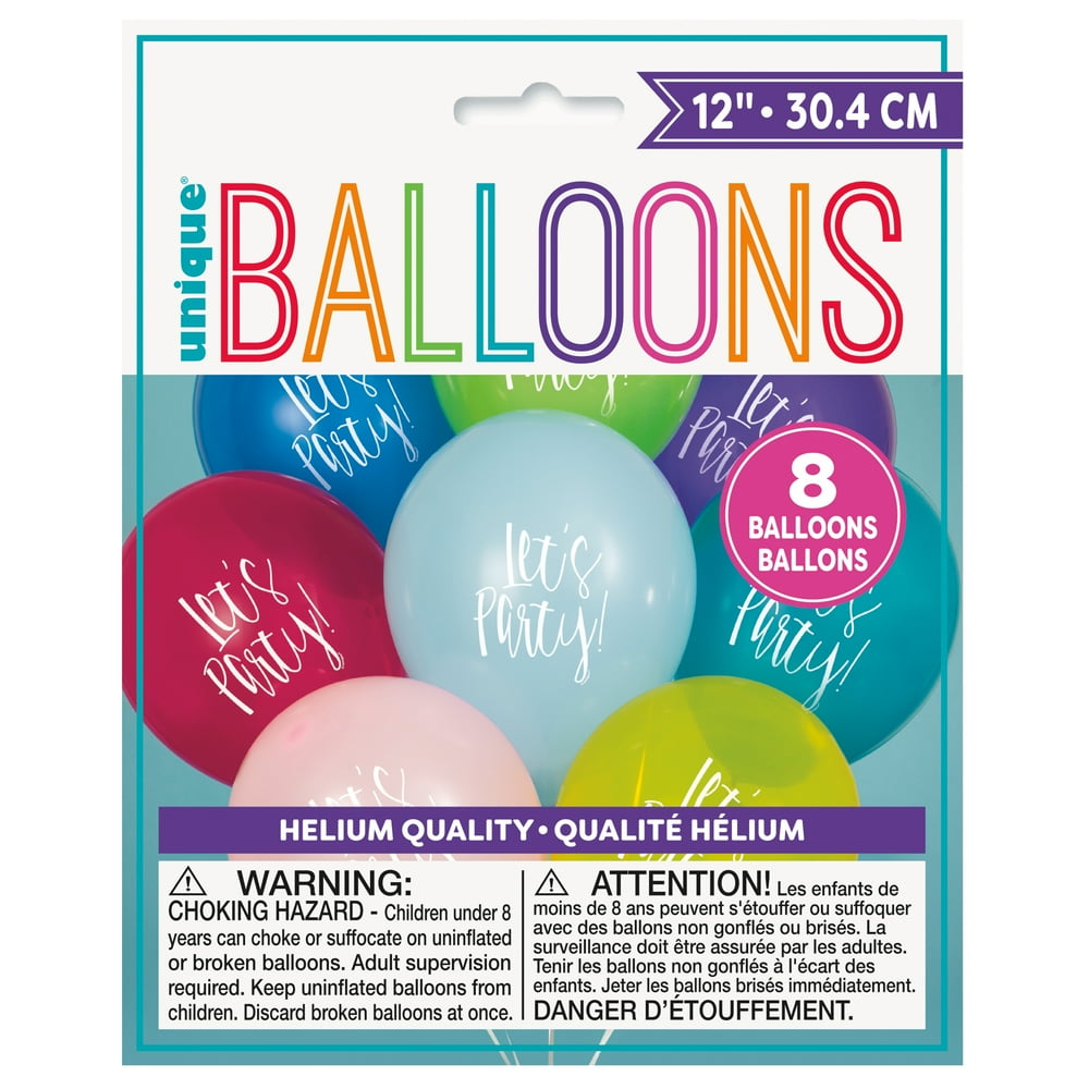 Latex "Let's Party" Balloons, Assorted, 12 in, 8ct