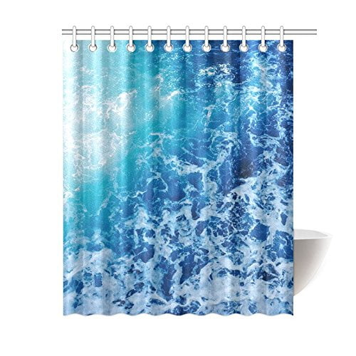 BPBOP Sea Theme Blue Shower Curtain, Ocean Wave Polyester Fabric Shower ...