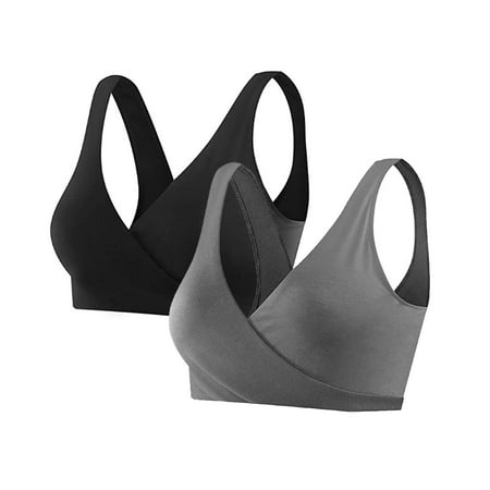 YEJIMAN 2 PCS Pregnant Women s Plain Color Bra Maternity Nursing Bras Vest Tops  Black Women Underwear Cotton  Polyester Cotton Underwear For Women