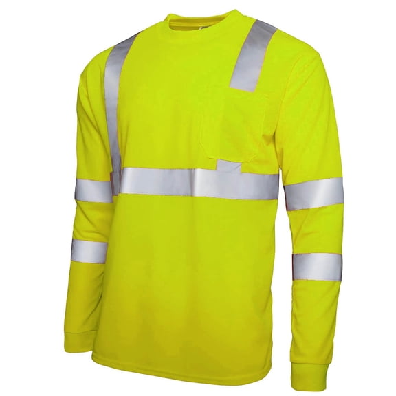 Mens Class 3 Safety Shirt Long Sleeve High Visibility Reflective Breathable Hi Vis Work Tee Construction Warehouse