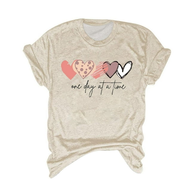 T-Shirt à Manches Courtes pour Femmes Liquidation T-Shirt en Chiffon pour Femmes T-Shirt d'Été pour Femmes un Jour à la Fois Imprimé Amour Multicolore Multi Tailles Col Rond Manches Courtes