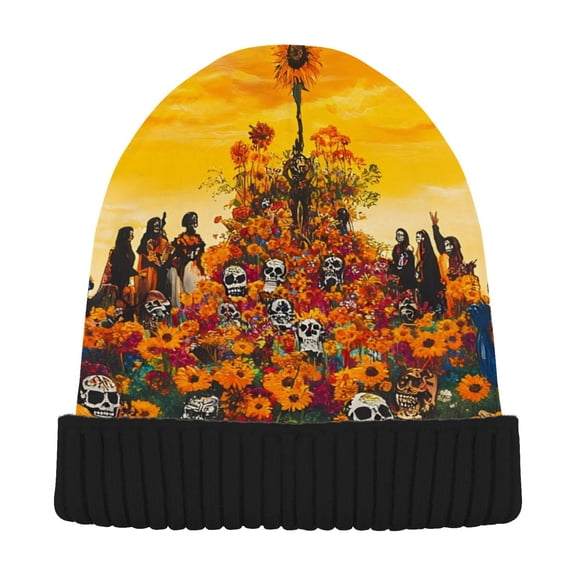 joogoo Skulls Sunflower Beanie Hats Cuffed Winter Warm Knit Thick Beanies
