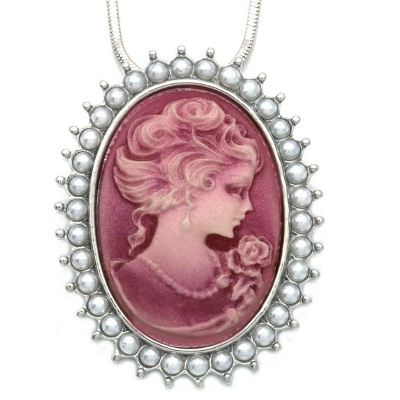 Indian Pink Cameo Pendant Necklace Charm Antique Mother of Pearl Imitation e4