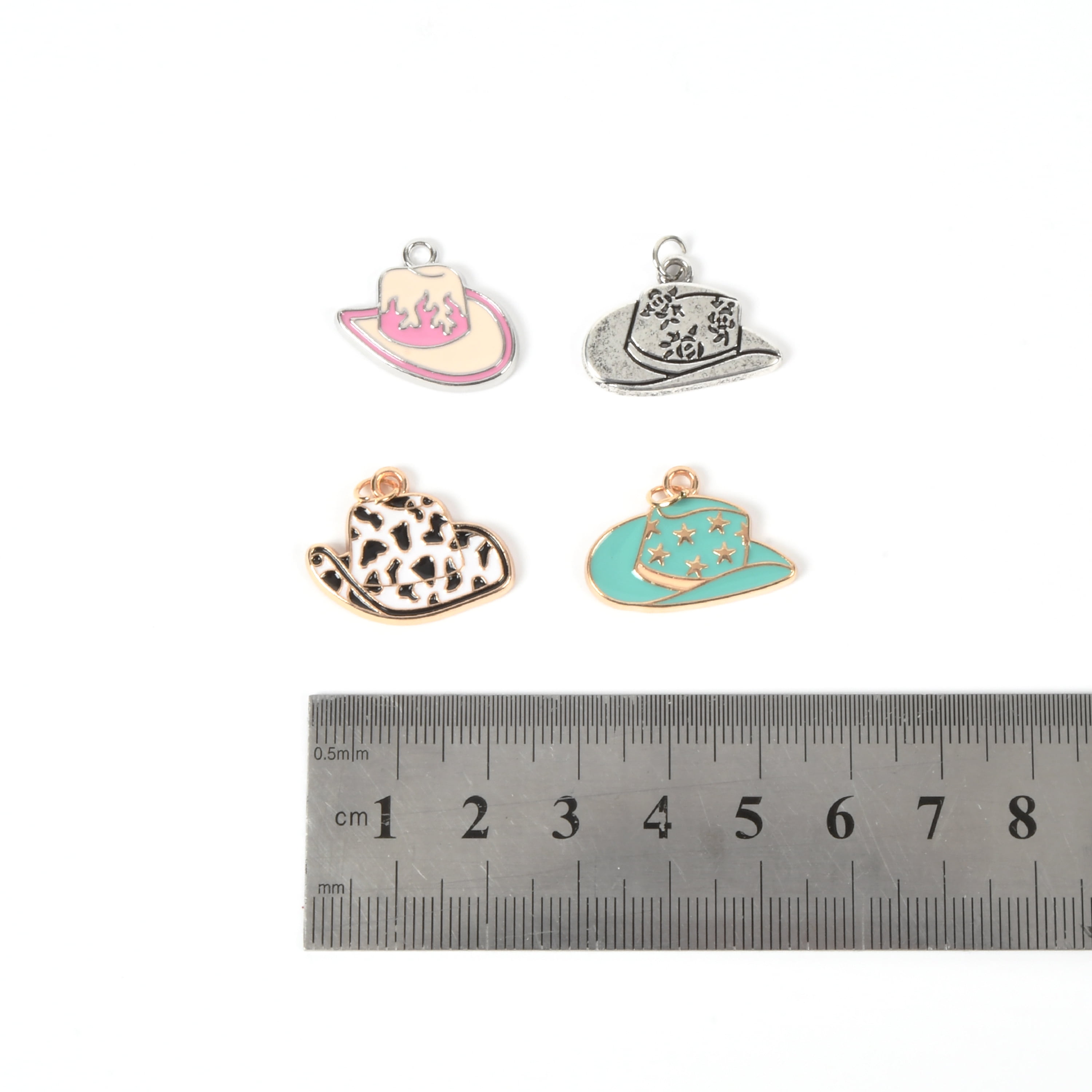 Blue Moon Beads Alloy Cowgirl Hat Charms Multi-Color-Unisex-Teen to Adult, 4 Pieces