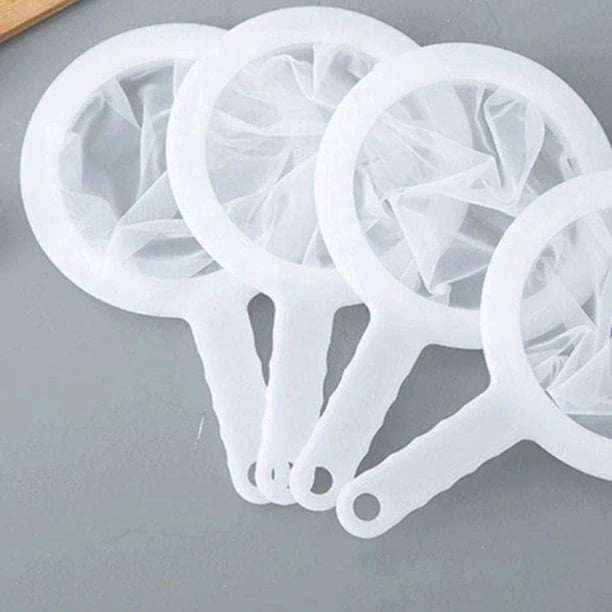 Nvzi Colador de malla de nailon ultrafino para cocina, colador de plástico con cuchara para filtrar leche de soja, café, leche, yogur, zumo (3 piezas de malla 100 + 200 + 400)